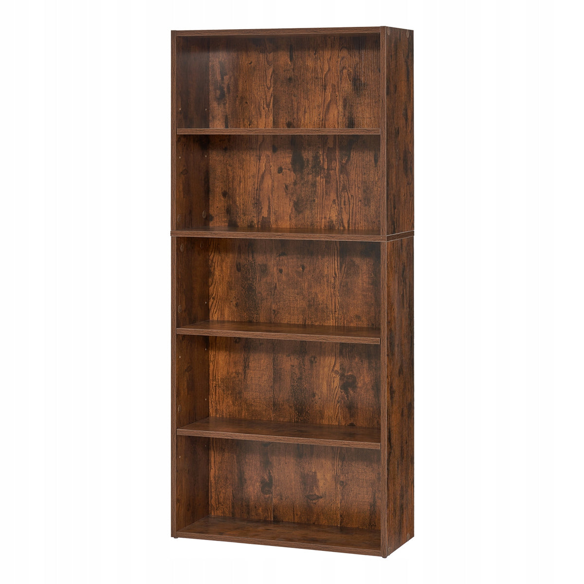 VEVOR SLIM BOOKCASE 5 TIERS ADJUSTABLE SHELVES STURDY BROWN