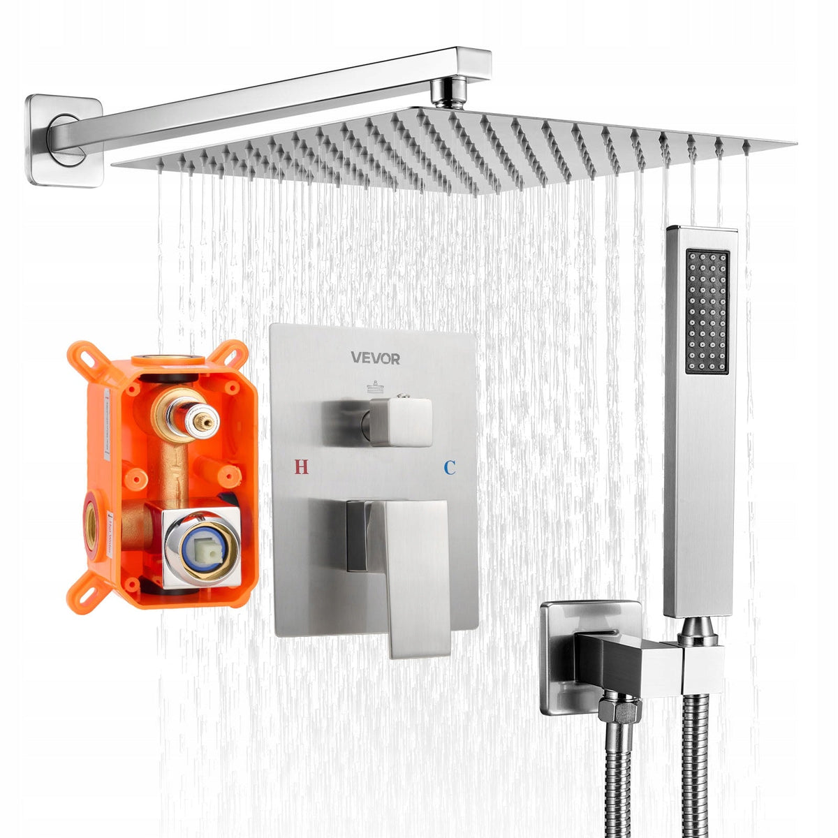 VEVOR PROFESSIONAL SHOWER FAUCET WITH 12-INCH SQUARE RAIN SHOWER HEAD