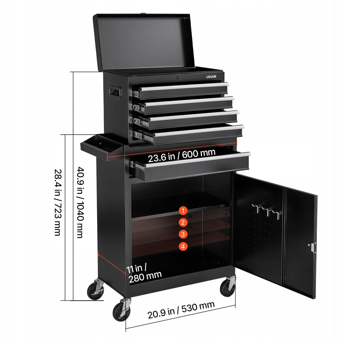 PROFESSIONAL VEVOR 2-IN-1 WORKSHOP TROLLEY WITH 5 DRAWERS AND METAL