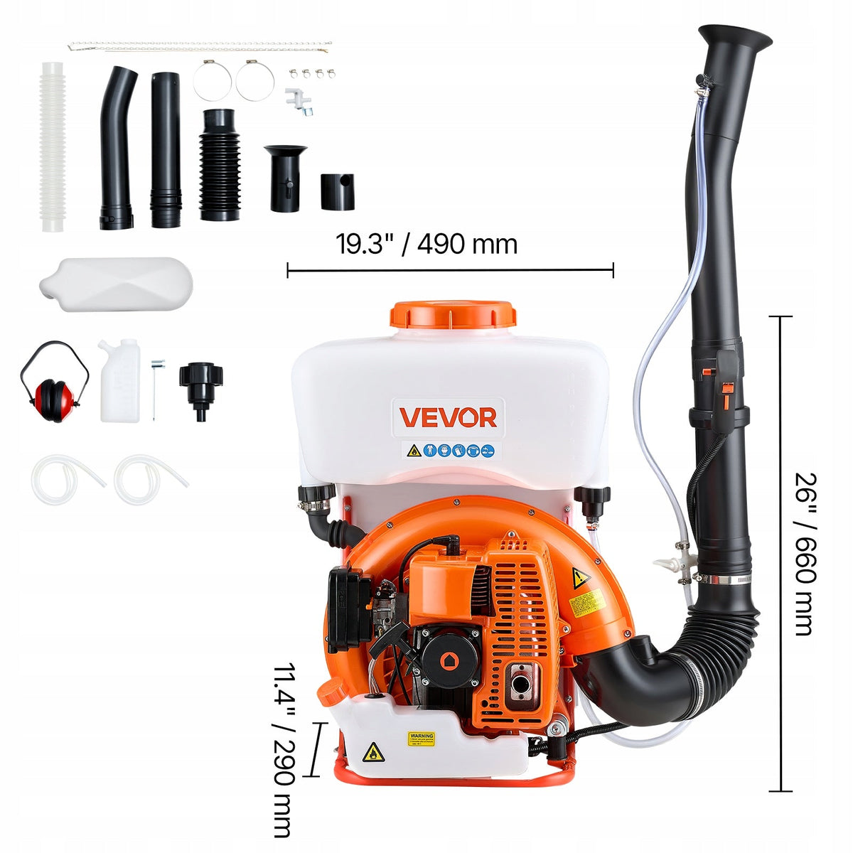 VEVOR 63CC 3HP GAS POWERED MIST BLOWER BACKPACK SPRAYER 16L POWERFUL