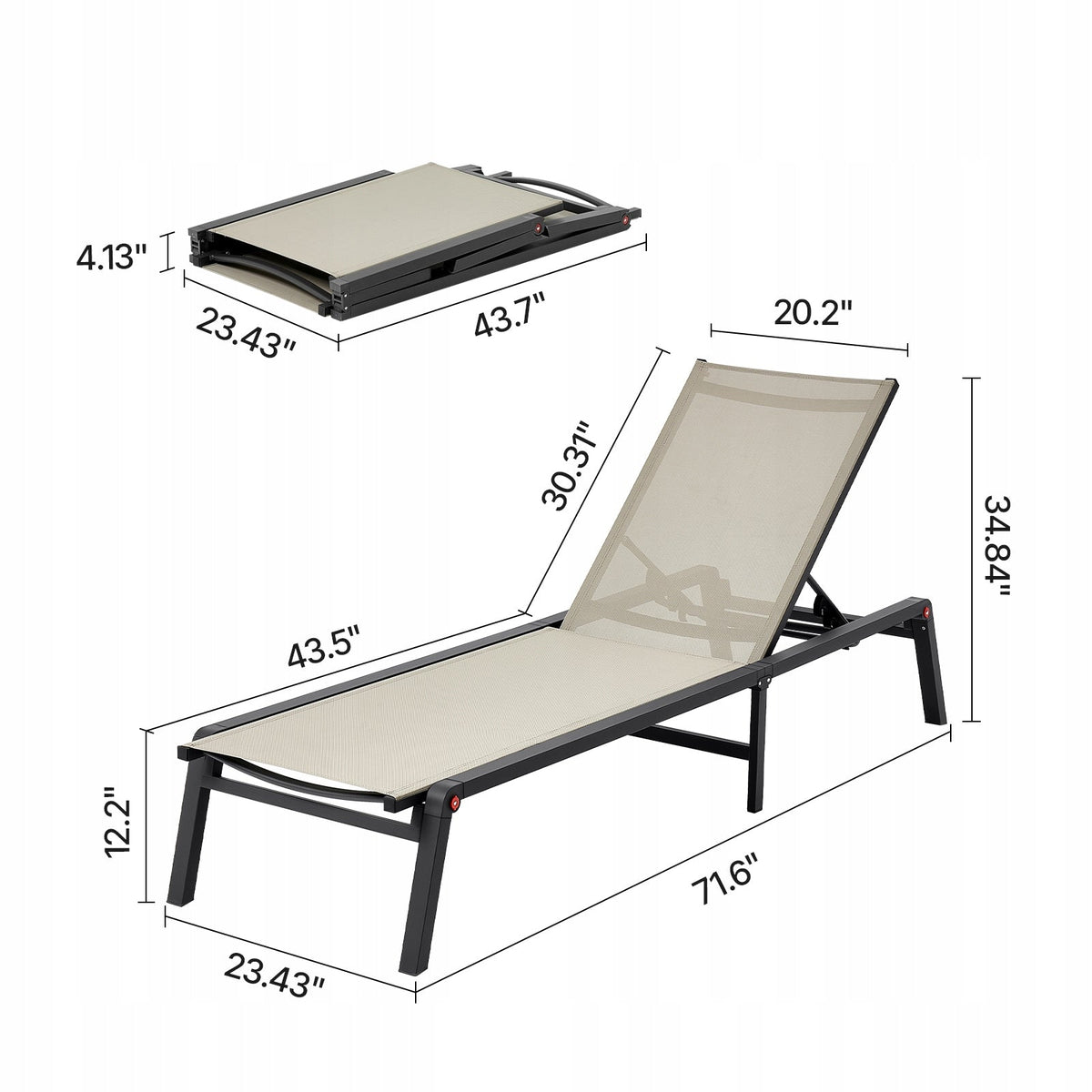 VEVOR FOLDING ALUMINUM GARDEN LOUNGER CHAIR 181 KG CAPACITY PREMIUM