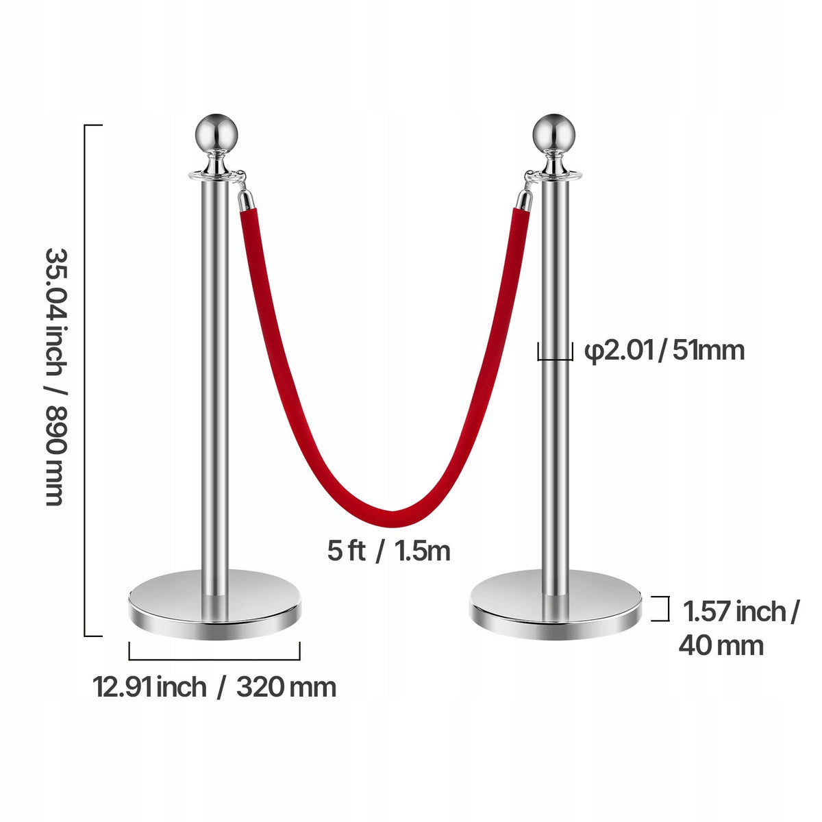 VEVOR 8-Pack Crowd Control Barrier with 4 Red Velvet Ropes