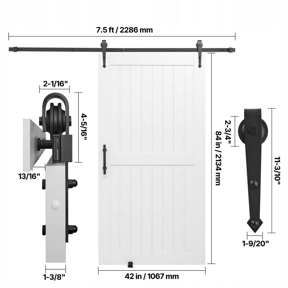 VEVOR BARN SLIDING DOOR SYSTEM 1067X2134 MM WHITE PREMIUM MDF