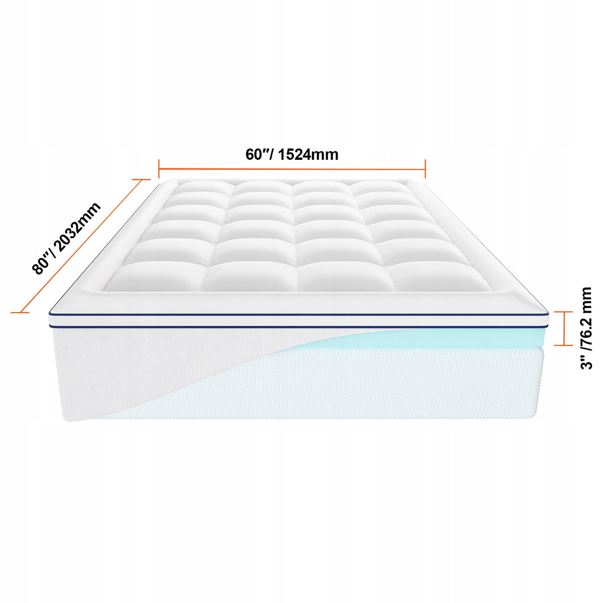 VEVOR PREMIUM MEMORY FOAM MATTRESS TOPPER 3 QUEEN 1524X2032MM