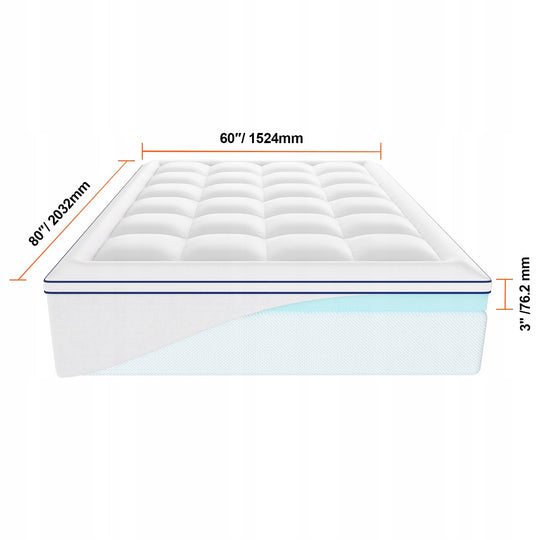 VEVOR PREMIUM MEMORY FOAM MATTRESS TOPPER 3 QUEEN 1524X2032MM