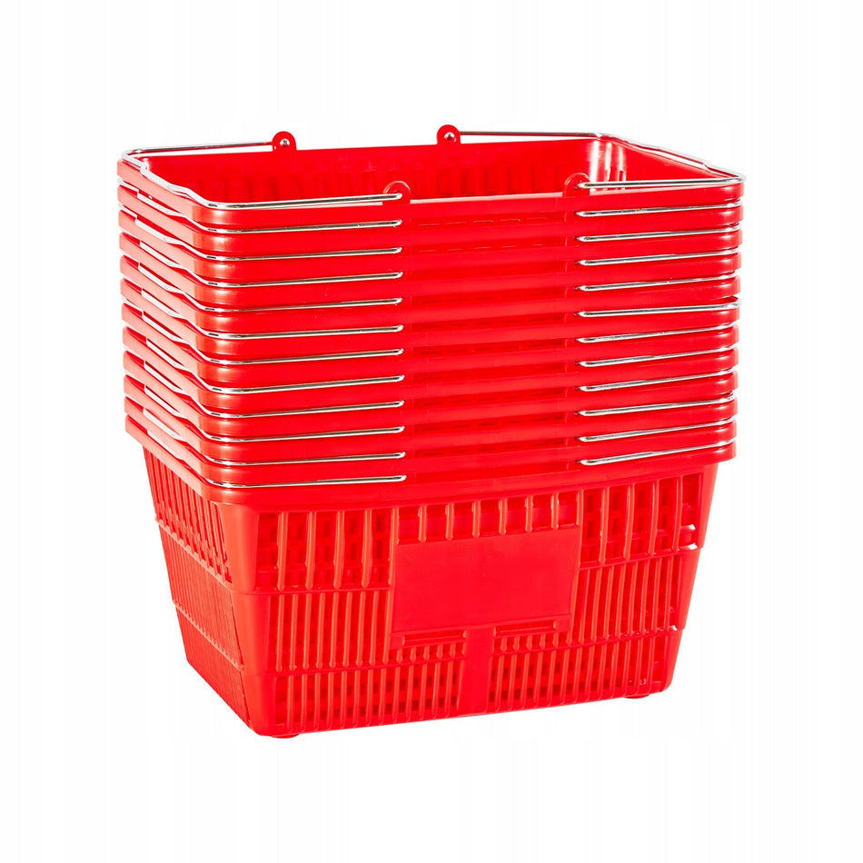 VEVOR ROBUST SHOPPING BASKET 12 PCS 21L FOLDABLE METAL HANDLES RED