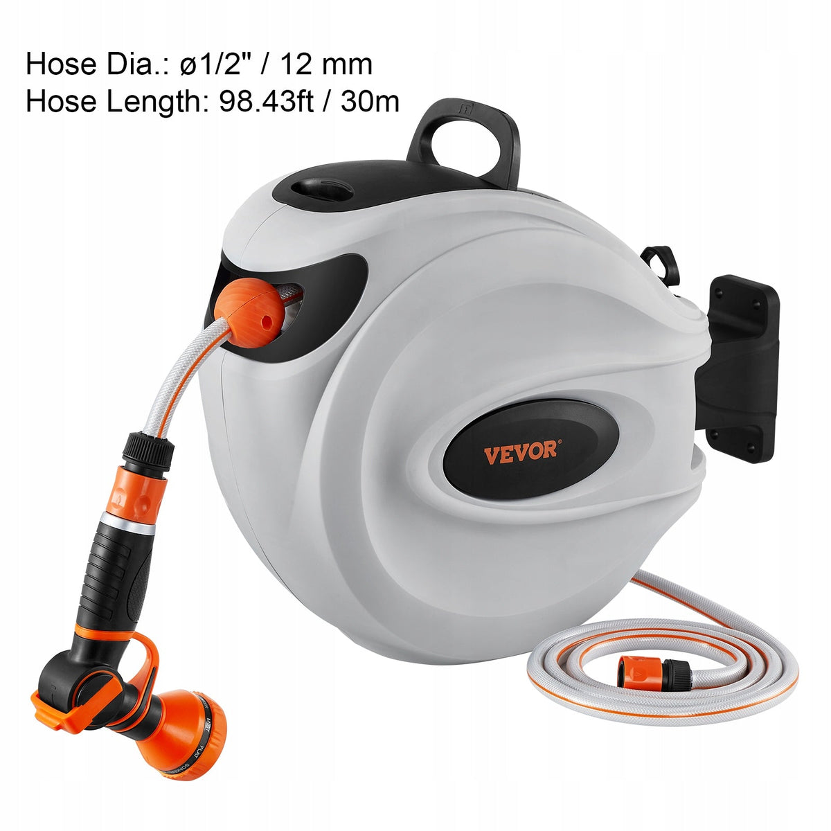 VEVOR 12MM X 30M HEAVY-DUTY AUTO REWIND WALL MOUNT GARDEN HOSE REEL