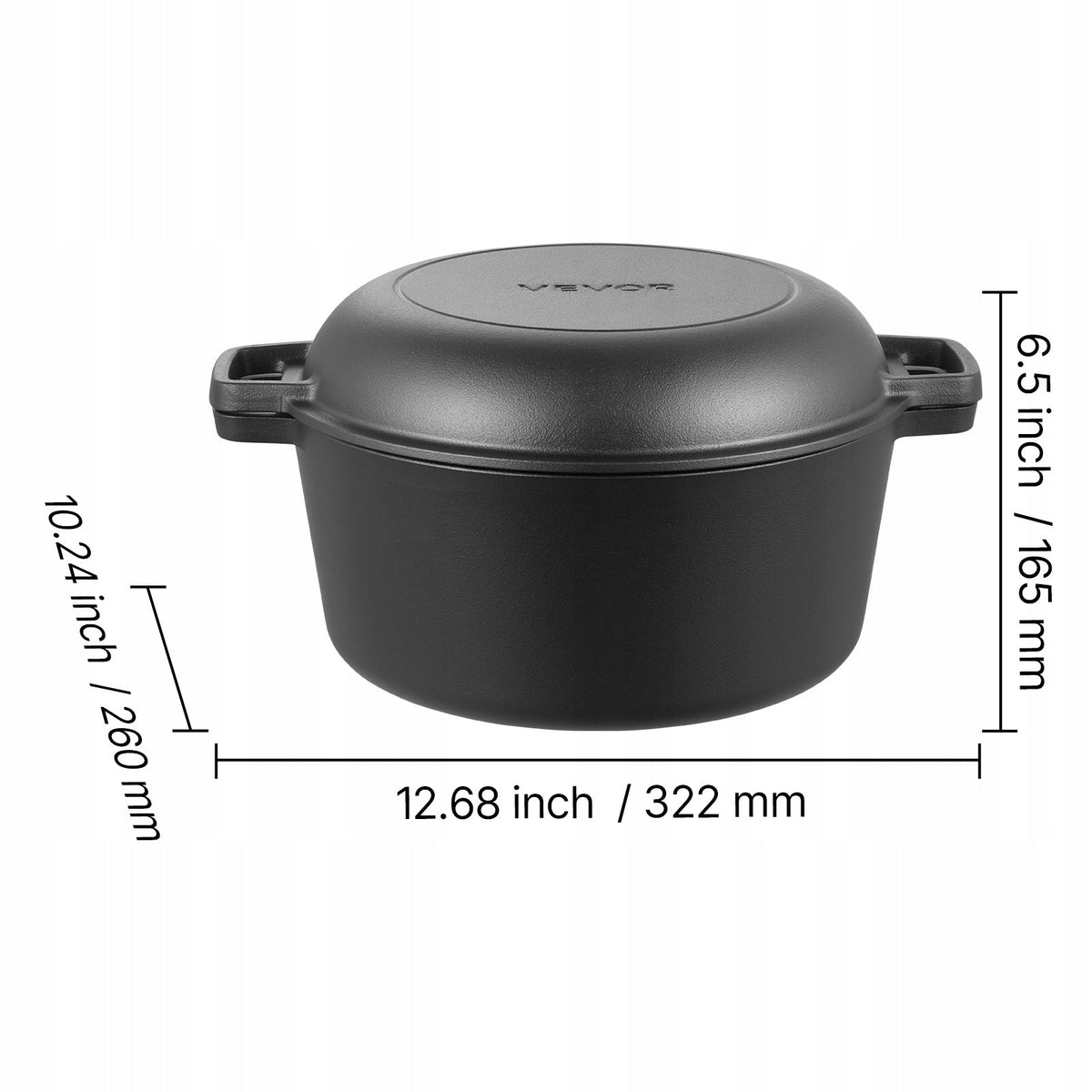 VEVOR CAST IRON 2-IN-1 DUTCH OVEN WITH FRYING PAN LID 4.73L STURDY PRE-SEASONED