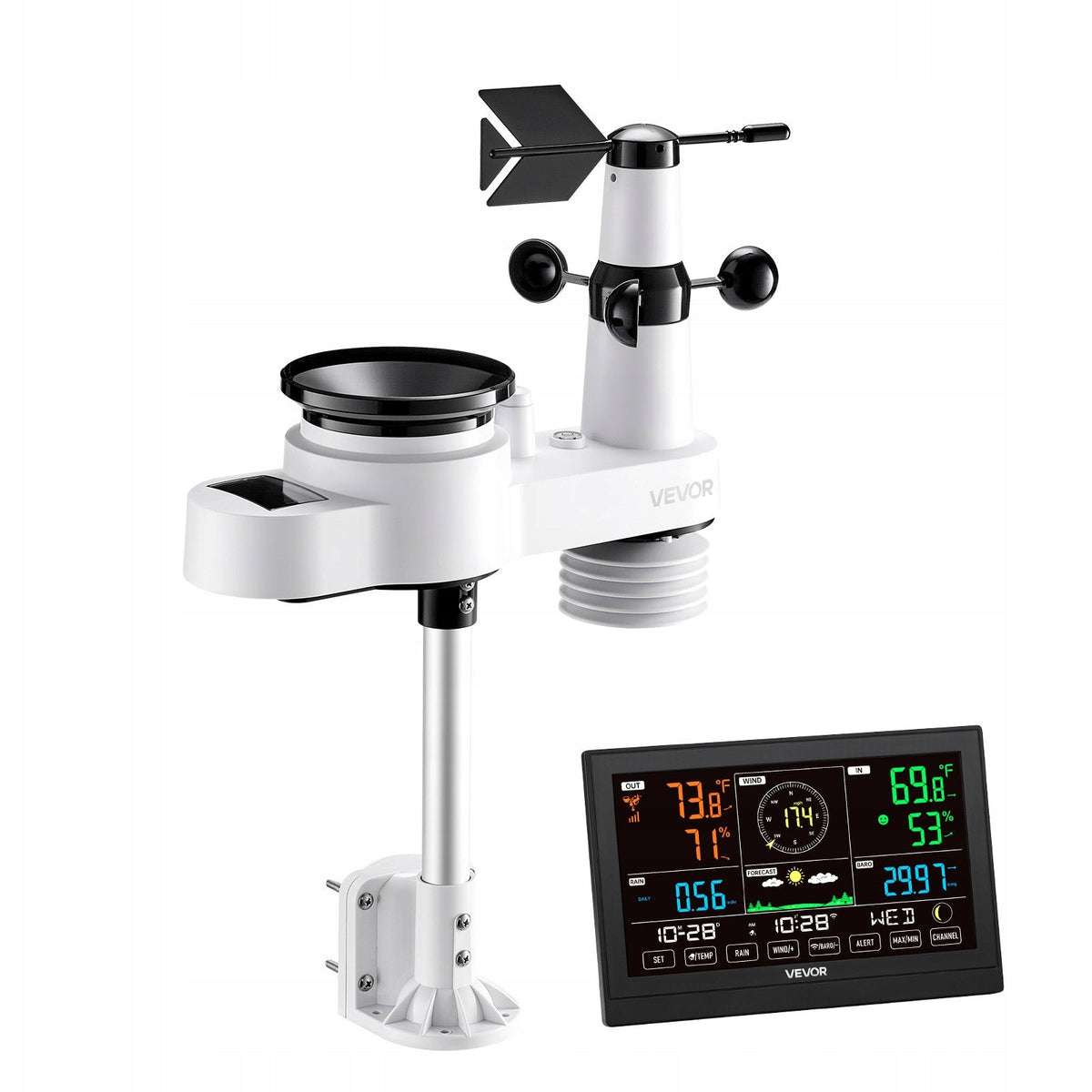 VEVOR 5-in-1 WiFi Weather Station with 7.5-inch VA Display, Solar Powered