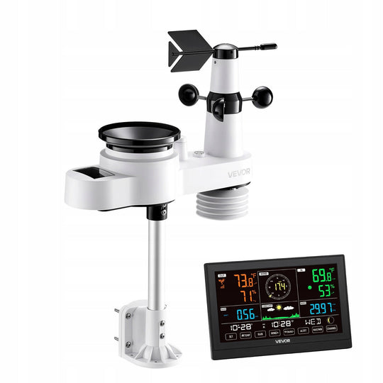 VEVOR 5-in-1 WiFi Weather Station with 7.5-inch VA Display, Solar Powered