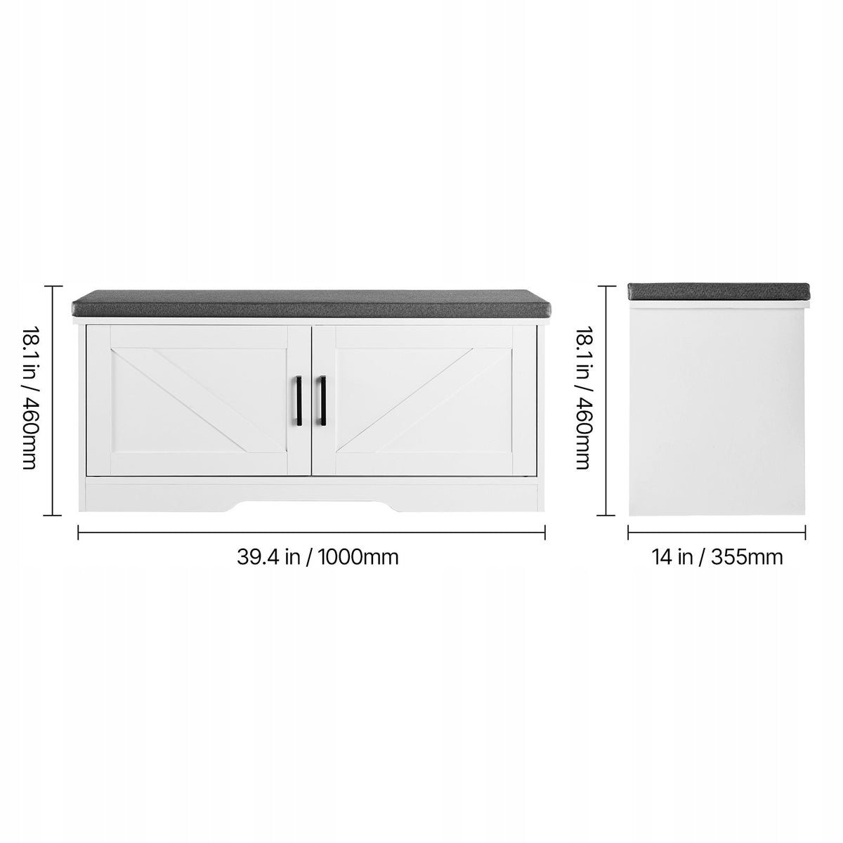 VEVOR SHOE RACK BENCH 1000X355X460 MM WHITE-BLACK SOLID FOR