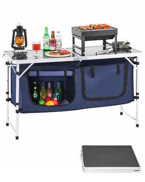 VEVOR FOLDING KITCHEN CAMPING TABLE ALUMINUM 3 ADJUSTABLE HEIGHTS