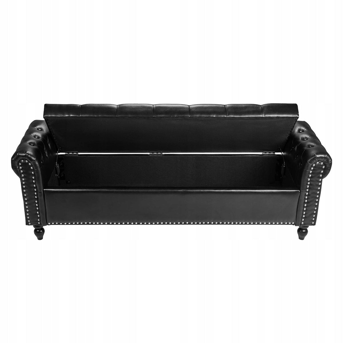 VEVOR OTTOMAN BENCH PU LEATHER WITH WOODEN LEGS 166X46X56 CM BLACK