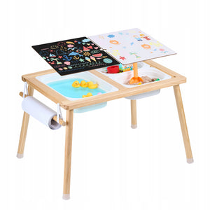 VEVOR STURDY WOODEN SENSORY TABLE WITH 3 FOLDING BINS AND ROLLER
