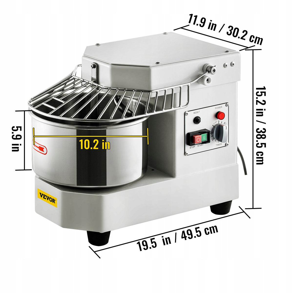 PROFESSIONAL VEVOR DOUGH KNEADER 8L STAINLESS STEEL MIXER