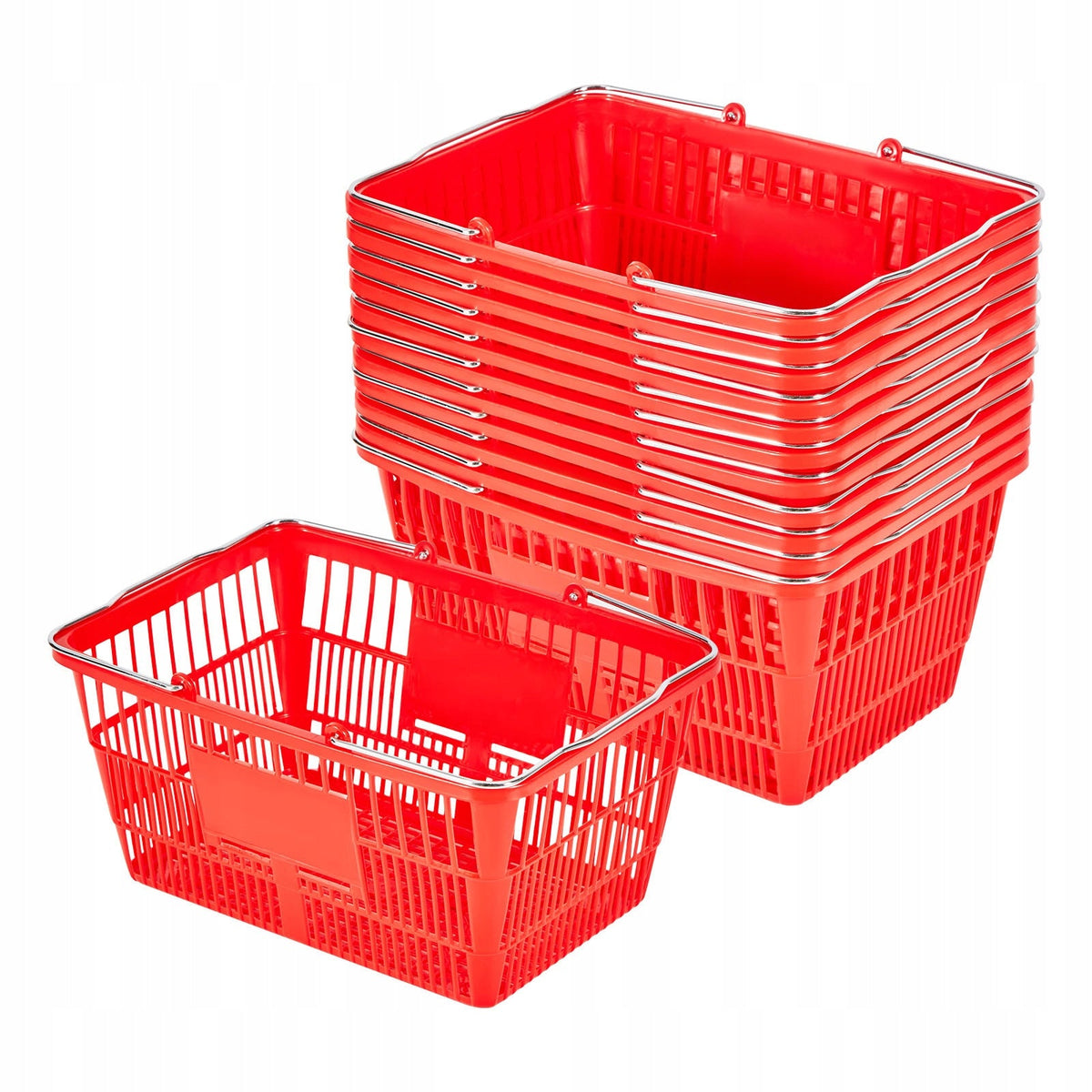 VEVOR ROBUST SHOPPING BASKET 12 PCS 21L FOLDABLE METAL HANDLES RED
