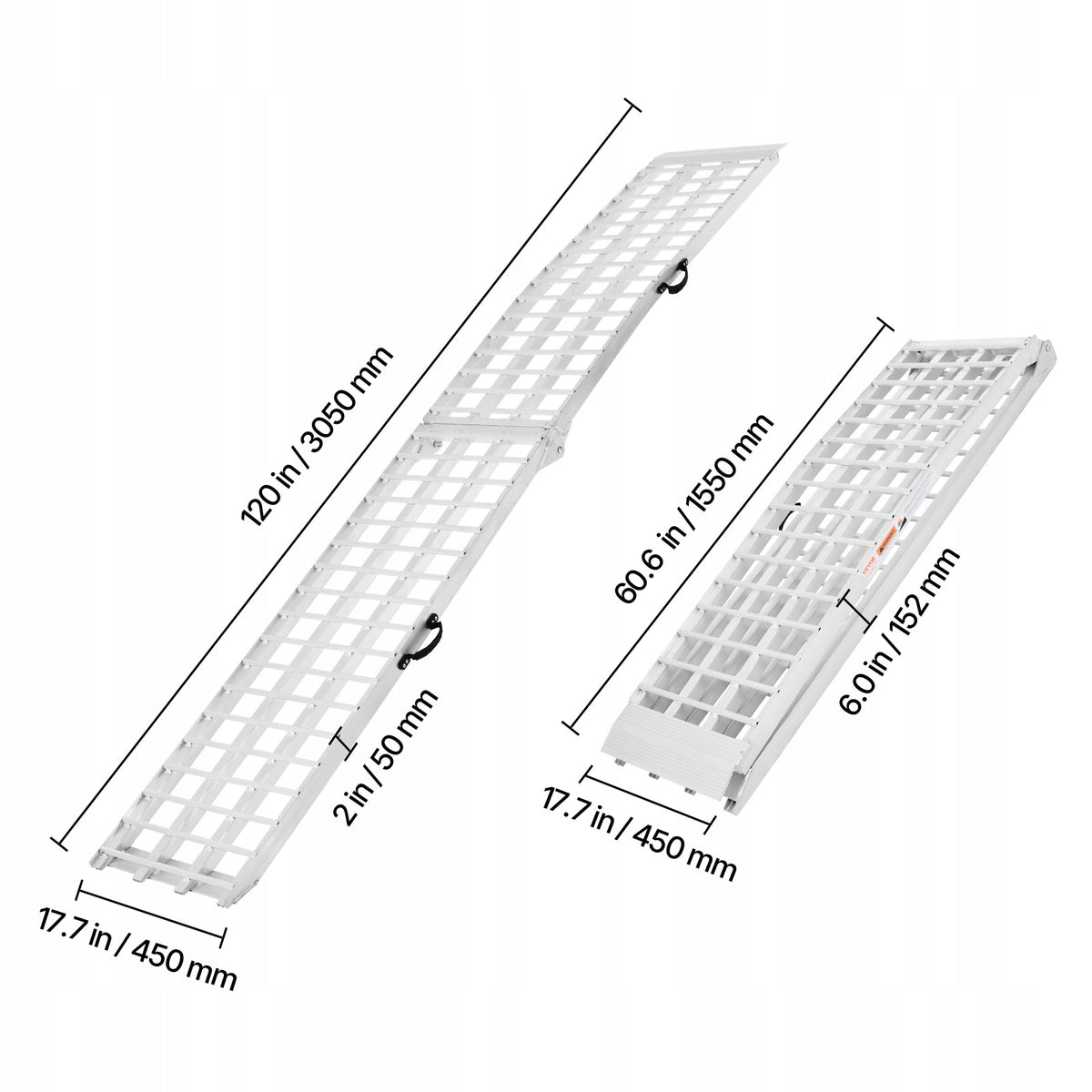 VEVOR 2-PIECE ALUMINUM RAMP, HEAVY DUTY 907 KG LOAD CAPACITY, FOLDABLE WITH STRAPS