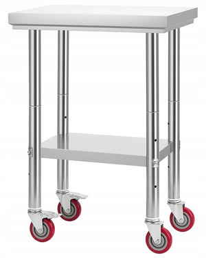 VEVOR STAINLESS STEEL WORK TABLE 61X45 CM ADJUSTABLE STURDY