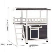 VEVOR TWO-TIER WOODEN CAT HOUSE WITH BALCONY AND STAIRS FOR