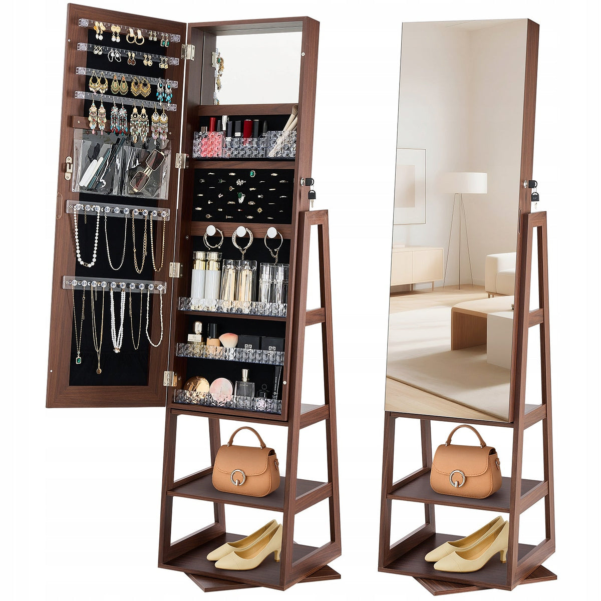 VEVOR 360 ROTATING JEWELRY CABINET WITH MIRROR 155 CM PREMIUM ORGANIZER