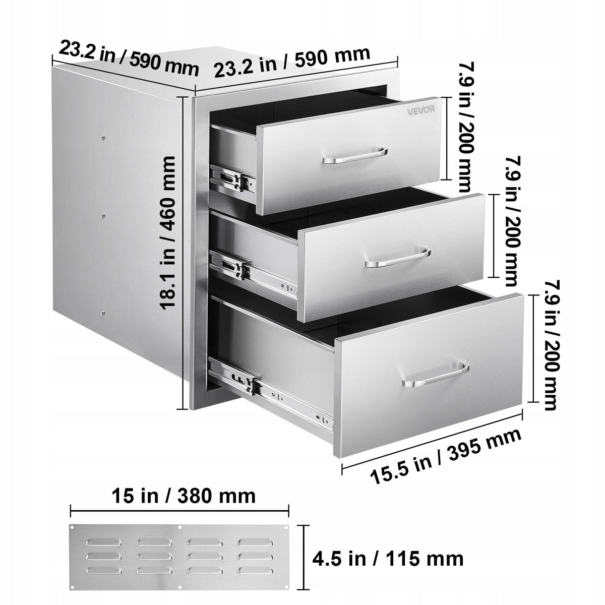 VEVOR 46X59X59 CM STAINLESS STEEL PROFESSIONAL OUTDOOR KITCHEN DRAWERS