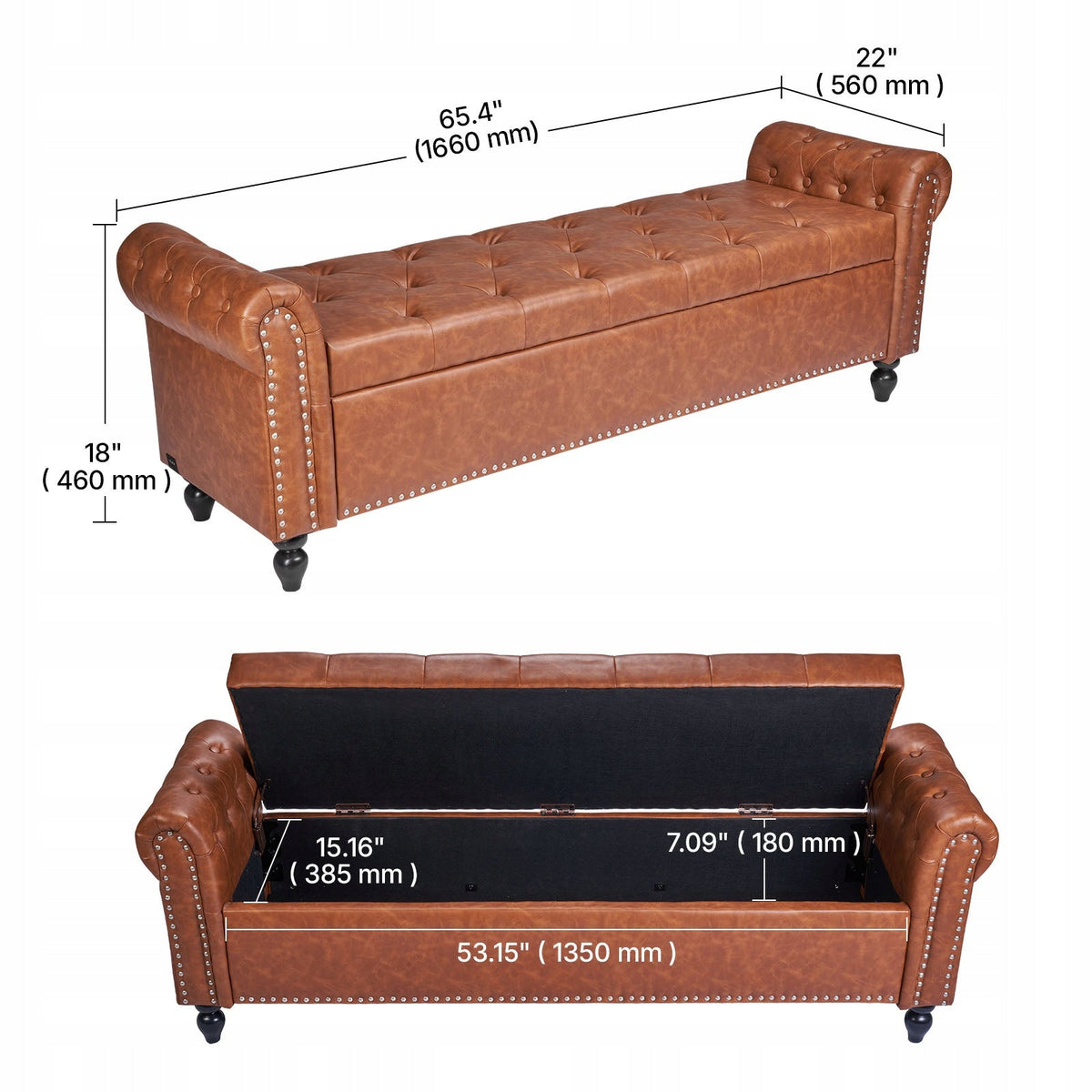 VEVOR PU LEATHER OTTOMAN BENCH WITH WOODEN LEGS 460X1660X560 MM STRONG
