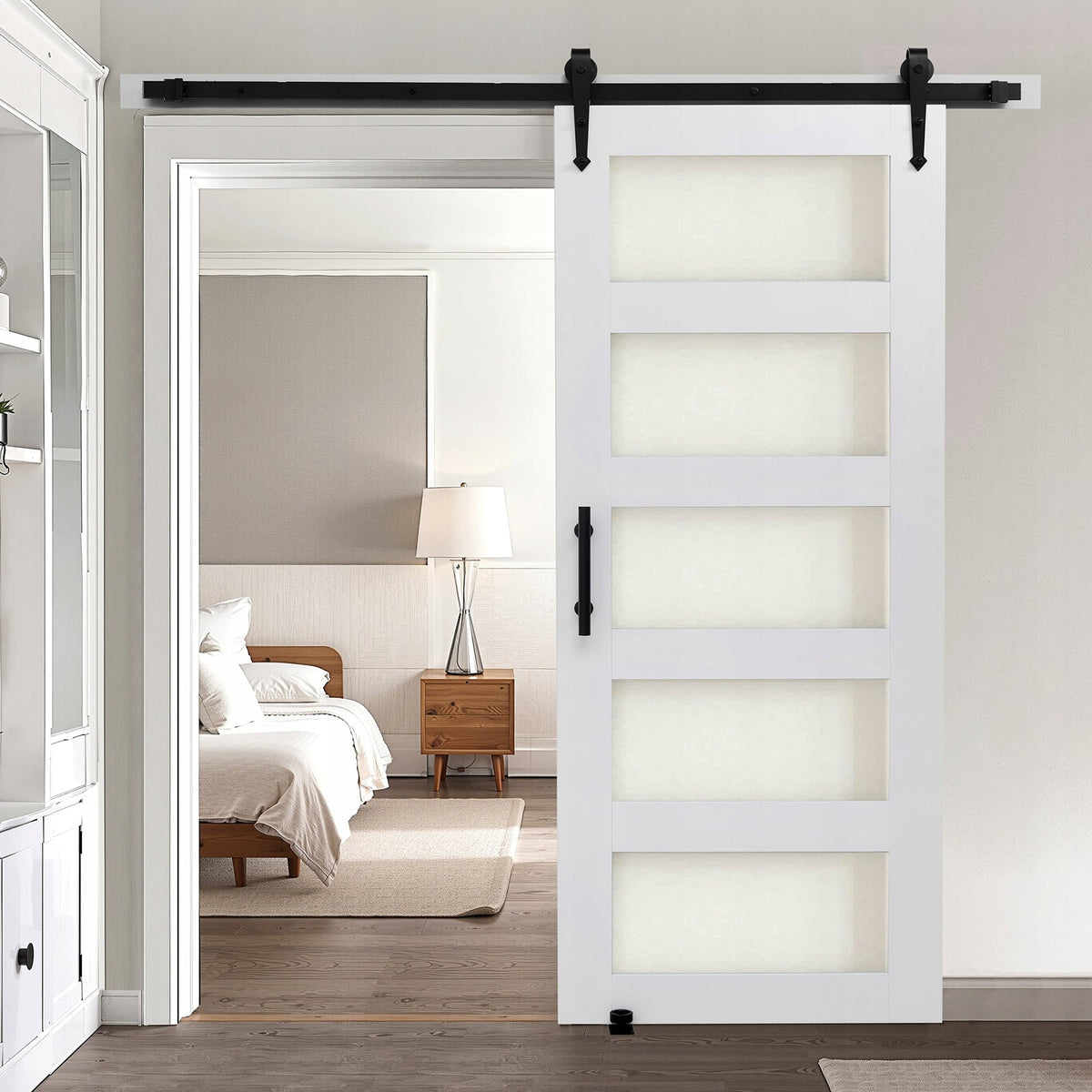VEVOR 914x2134mm Premium White MDF and Glass Sliding Door System