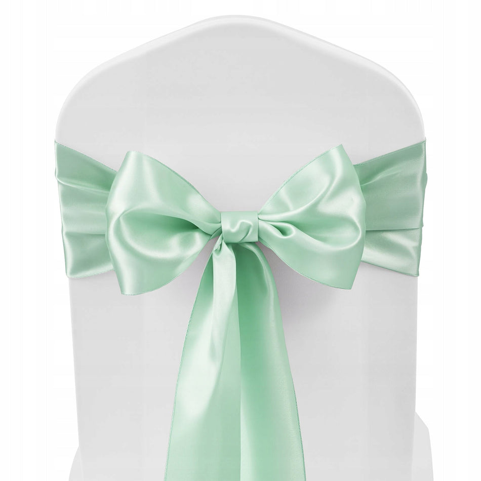 VEVOR SATIN CHAIR SASHES WITH BOWS 275X17CM 100PCS LIGHT GREEN