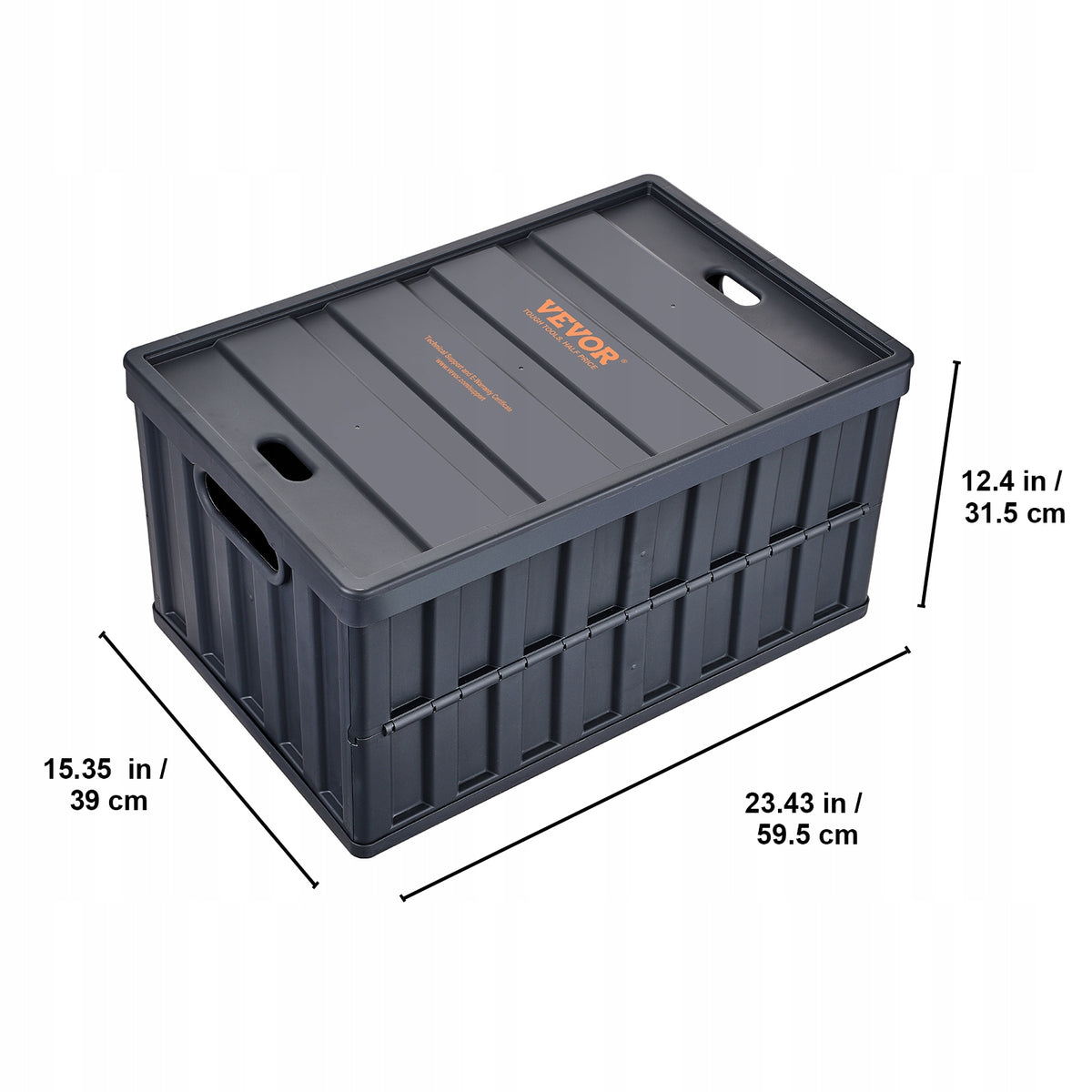 VEVOR SET OF 3 FOLDABLE PP BOXES 65L BLACK STRONG AND ERGONOMIC