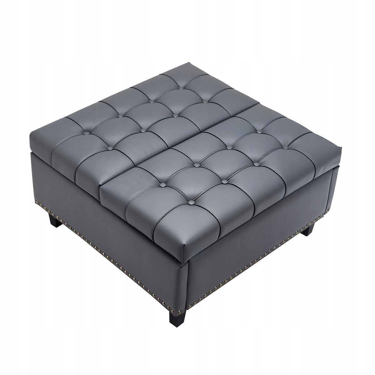 VEVOR SQUARE LEATHERETTE OTTOMAN WITH STORAGE GREY UPHOLSTERED STOOL STURDY