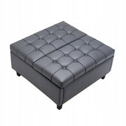 VEVOR SQUARE LEATHERETTE OTTOMAN WITH STORAGE GREY UPHOLSTERED STOOL STURDY