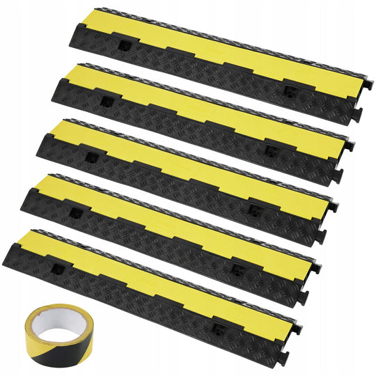 VEVOR 5 PCS CABLE PROTECTOR RAMP 2-CHANNEL 12000LBS HEAVY-DUTY RUBBER PVC