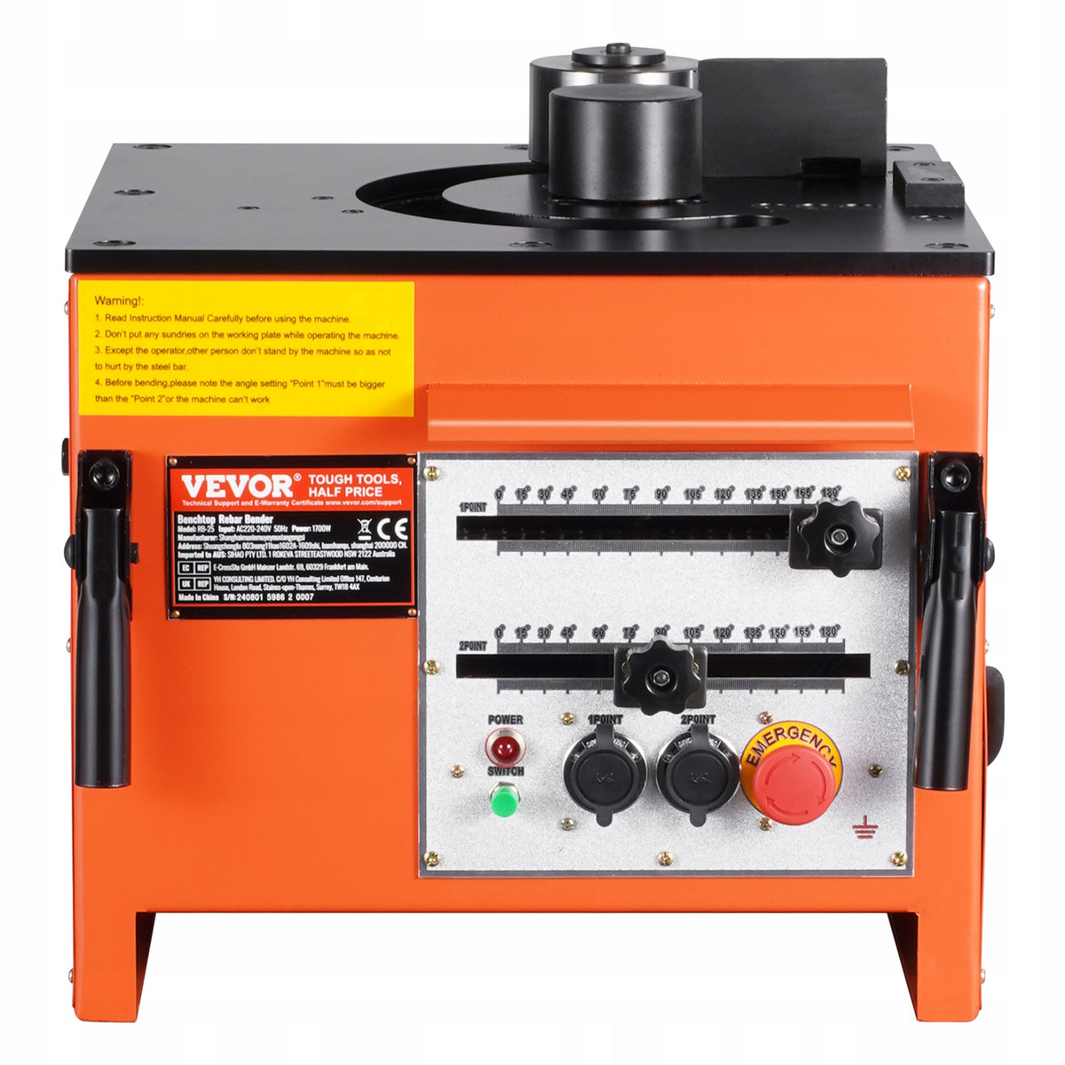 VEVOR 1700W ELECTRIC REBAR BENDER, POWERFUL, FOR TABLE MOUNTING
