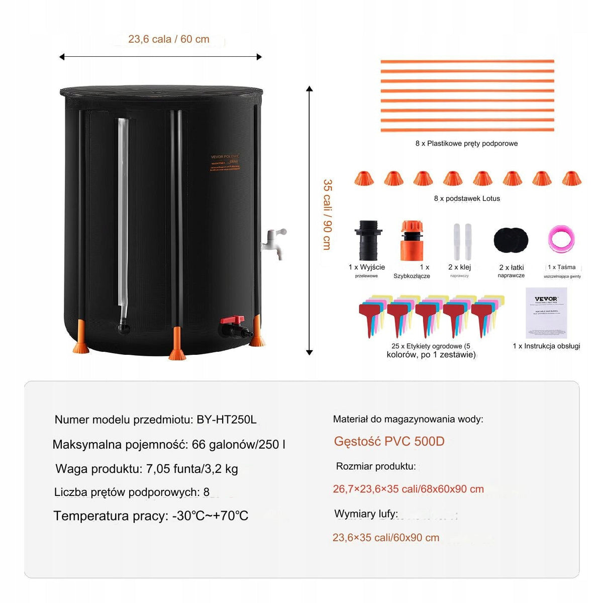 VEVOR FOLDABLE RAIN BARREL 250L PORTABLE STRONG 1000D PVC STABLE