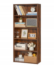 VEVOR SLIM BOOKCASE 5 TIERS ADJUSTABLE SHELVES STURDY BROWN