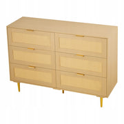 SOLID RATTAN DRESSER VEVOR 6 DRAWERS METAL HANDLES LEGS NATURAL