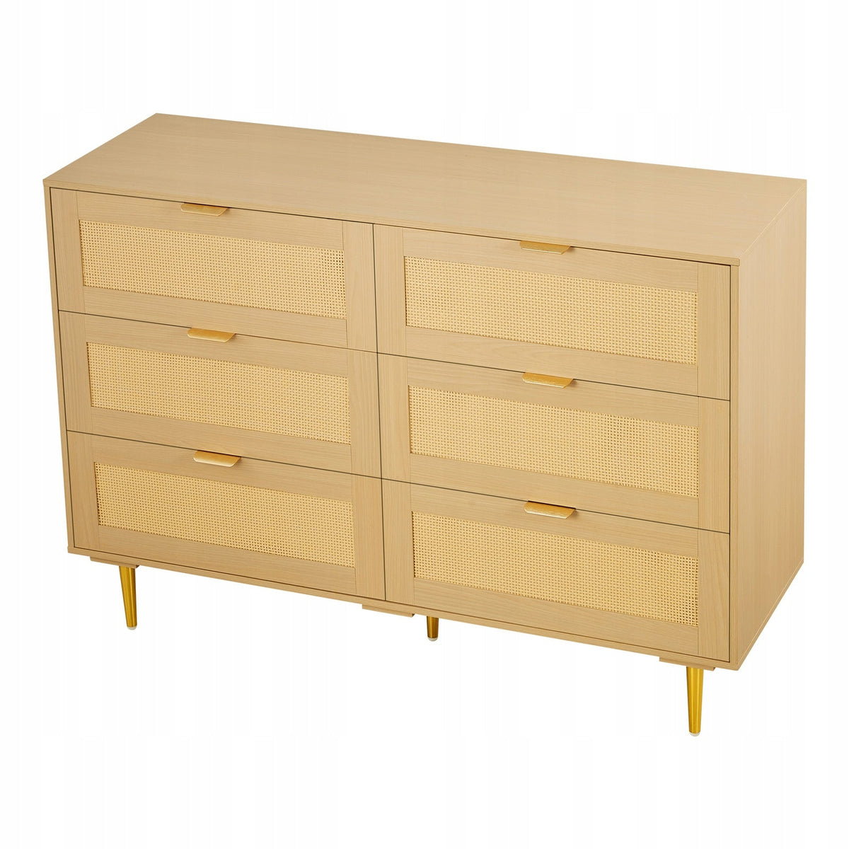 SOLID RATTAN DRESSER VEVOR 6 DRAWERS METAL HANDLES LEGS NATURAL