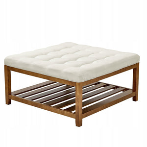VEVOR Square Coffee Table with Shelf Solid Wood Linen Upholstery