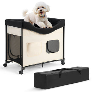 VEVOR ELEVATED DOG BED L FOLDABLE WITH WHEELS AND CARRY BAG BEIGE