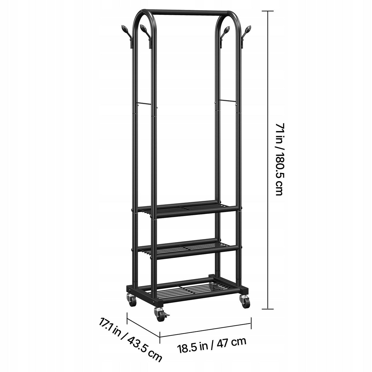 PROFESSIONAL VEVOR CLOTHES RACK ON WHEELS WITH RAIL AND 3 SHELVES
