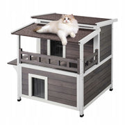 VEVOR OUTDOOR CAT HOUSE TWO-TIER WOODEN BALCONY