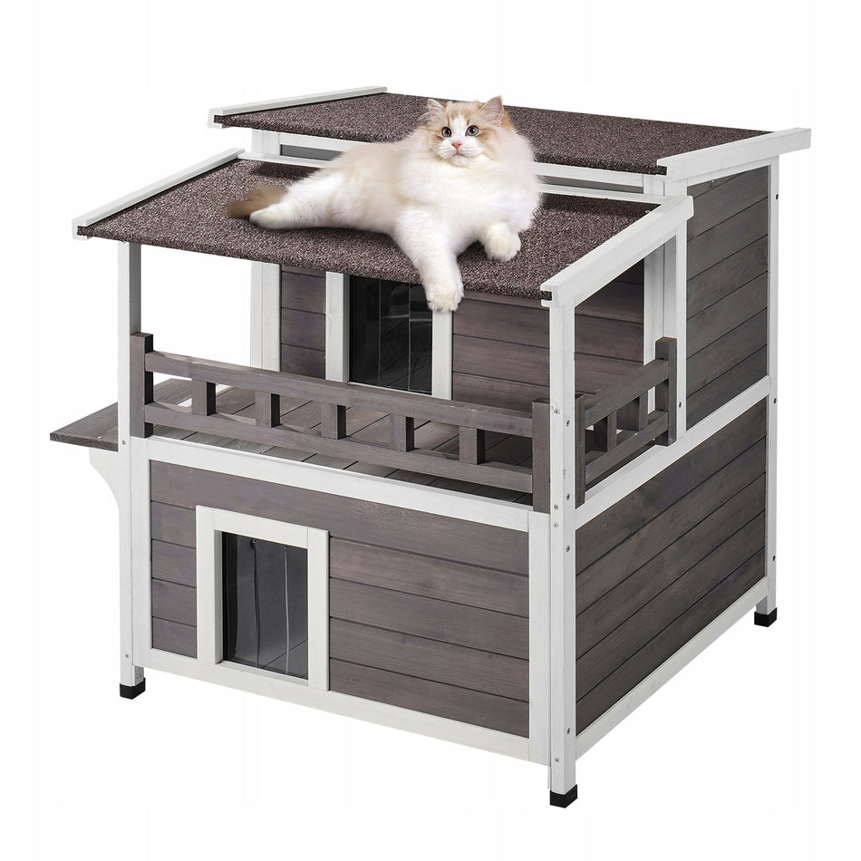 VEVOR OUTDOOR CAT HOUSE TWO-TIER WOODEN BALCONY