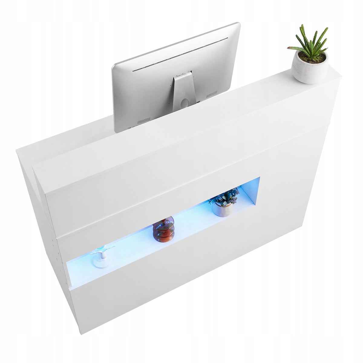 PROFESSIONAL VEVOR RECEPTION DESK RECTANGULAR WHITE WITH LED DRAWERS
