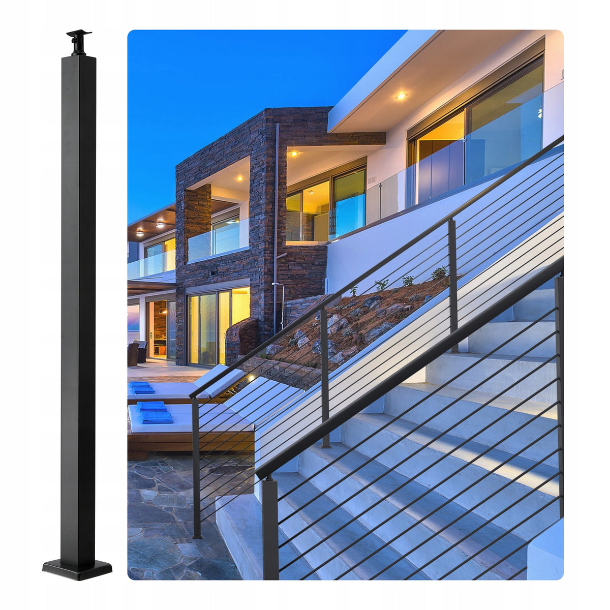 VEVOR 36 INCH CABLE RAILING POSTS STAINLESS STEEL BLACK NO HOLES