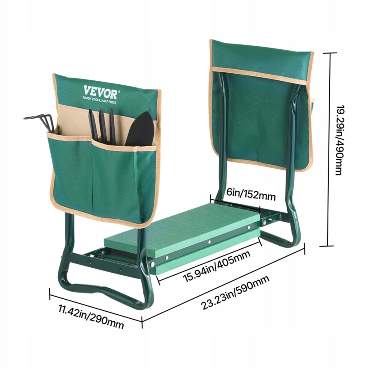 KNEELER BENCH VEVOR FOLDABLE CUSHION 152MM 330LBS 590X290X490MM PREMIUM