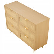 SOLID RATTAN DRESSER VEVOR 6 DRAWERS METAL HANDLES LEGS NATURAL