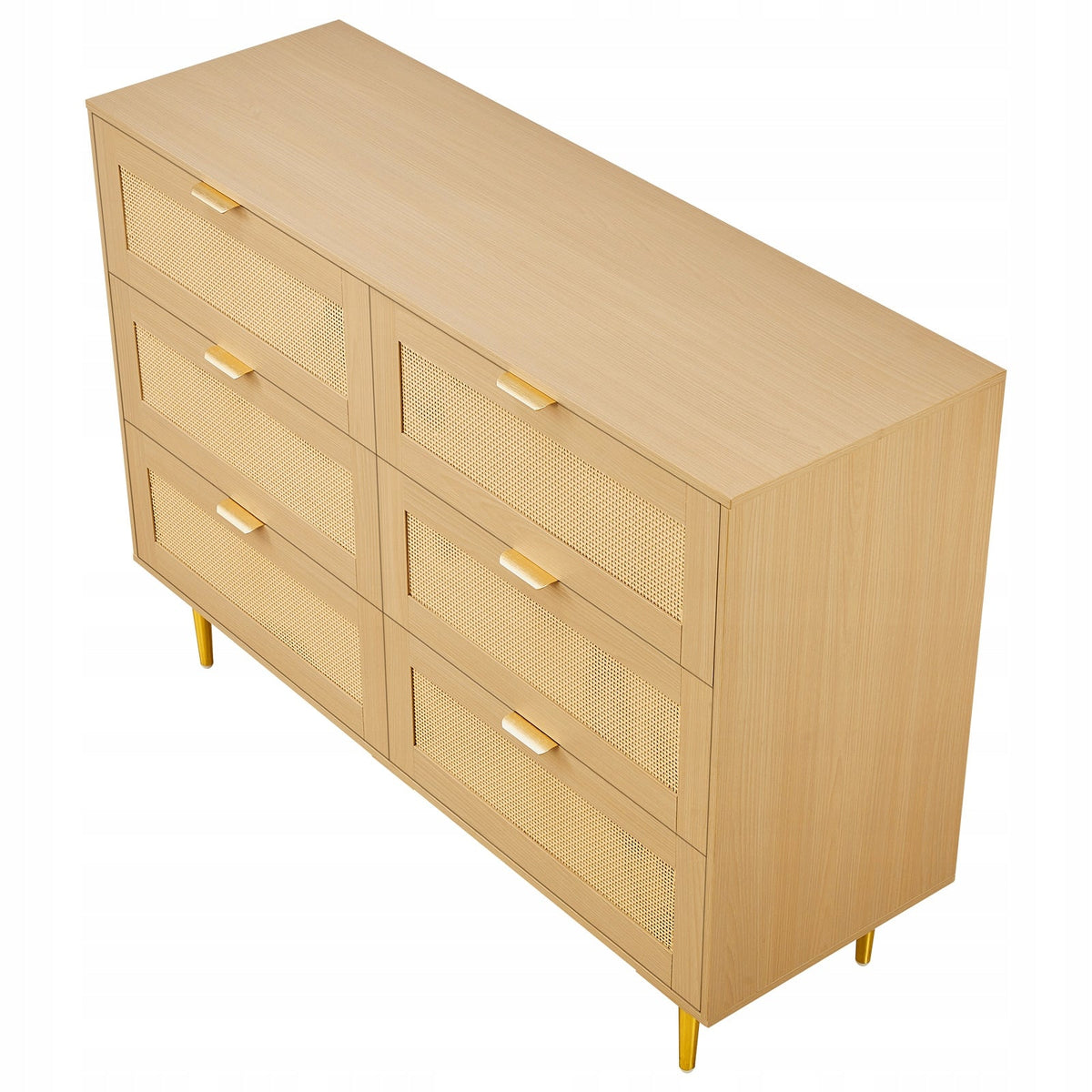 SOLID RATTAN DRESSER VEVOR 6 DRAWERS METAL HANDLES LEGS NATURAL