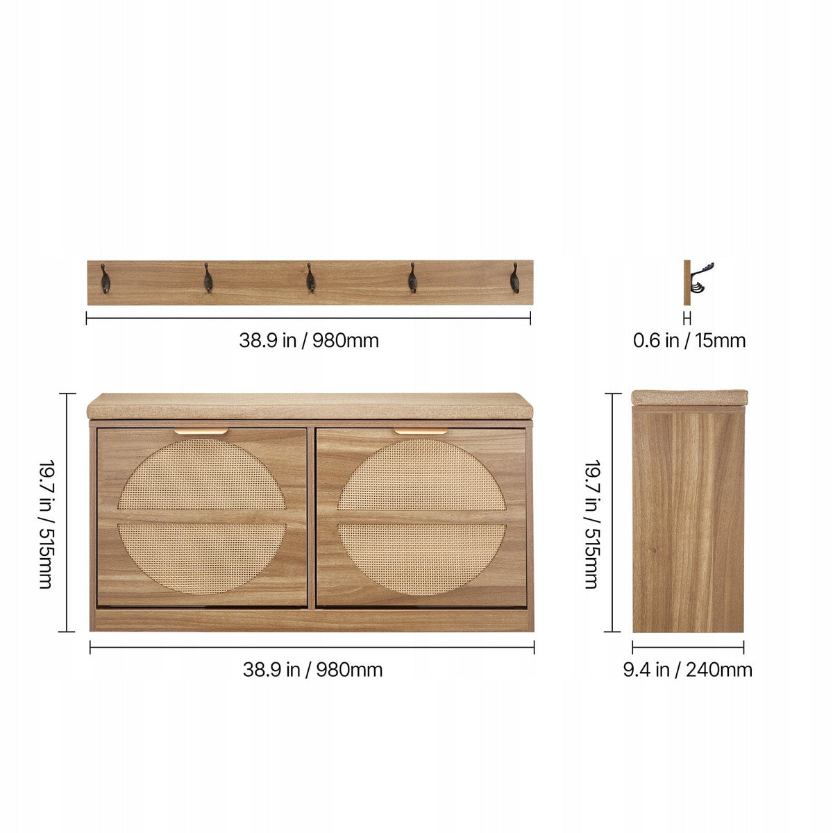 VEVOR ENTRYWAY BENCH WITH SHOE RACK 988X240X500MM SOLID WOODEN