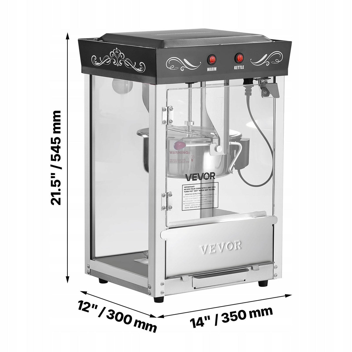 PROFESSIONAL POPCORN MACHINE VEVOR 8 OZ 800W BLACK STAINLESS STEEL