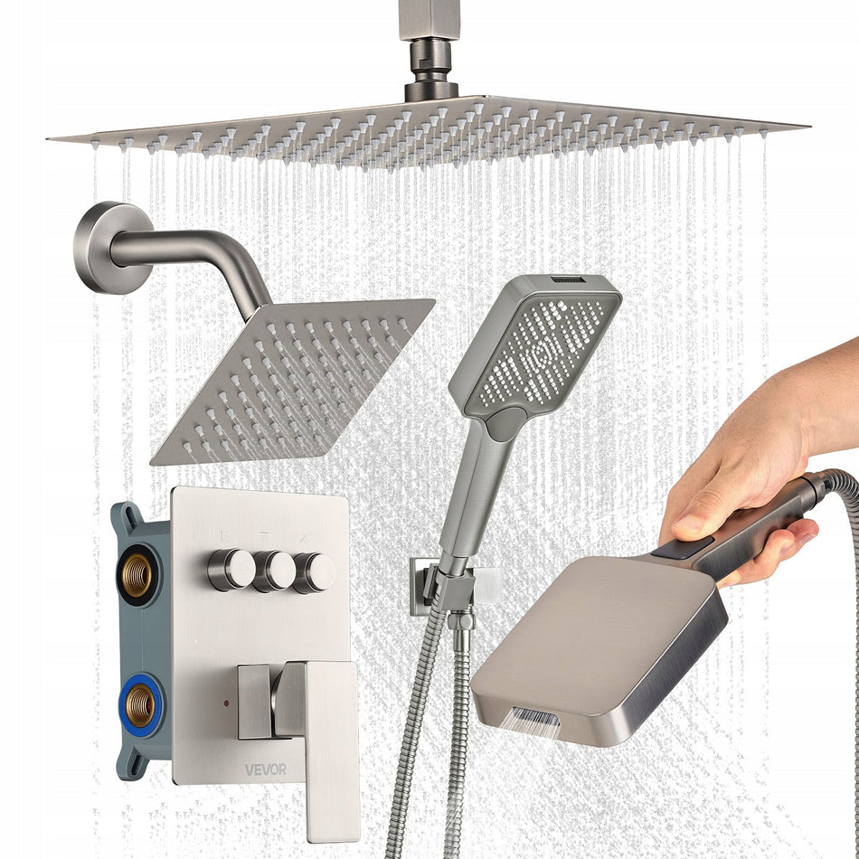 PROFESSIONAL SHOWER SET VEVOR 12 INCH RAINFALL SHOWER HEAD 4-IN-1 HANDHELD SHOWER